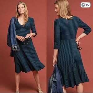 Maeve Blue and Green Striped Midi Dress